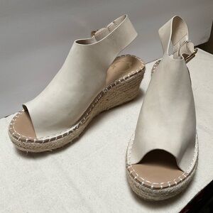 Sz 7.5 Women's C. Wonder Quince Raffia Espadrille Wedge Sandals Off-White Cream